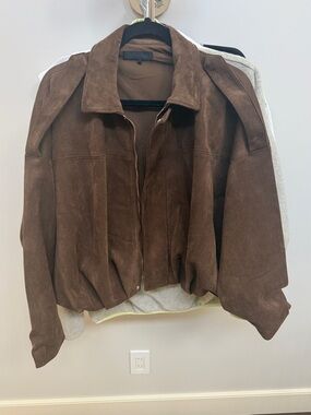 ZARA Brown Suede Zip-Front Womens Jacket